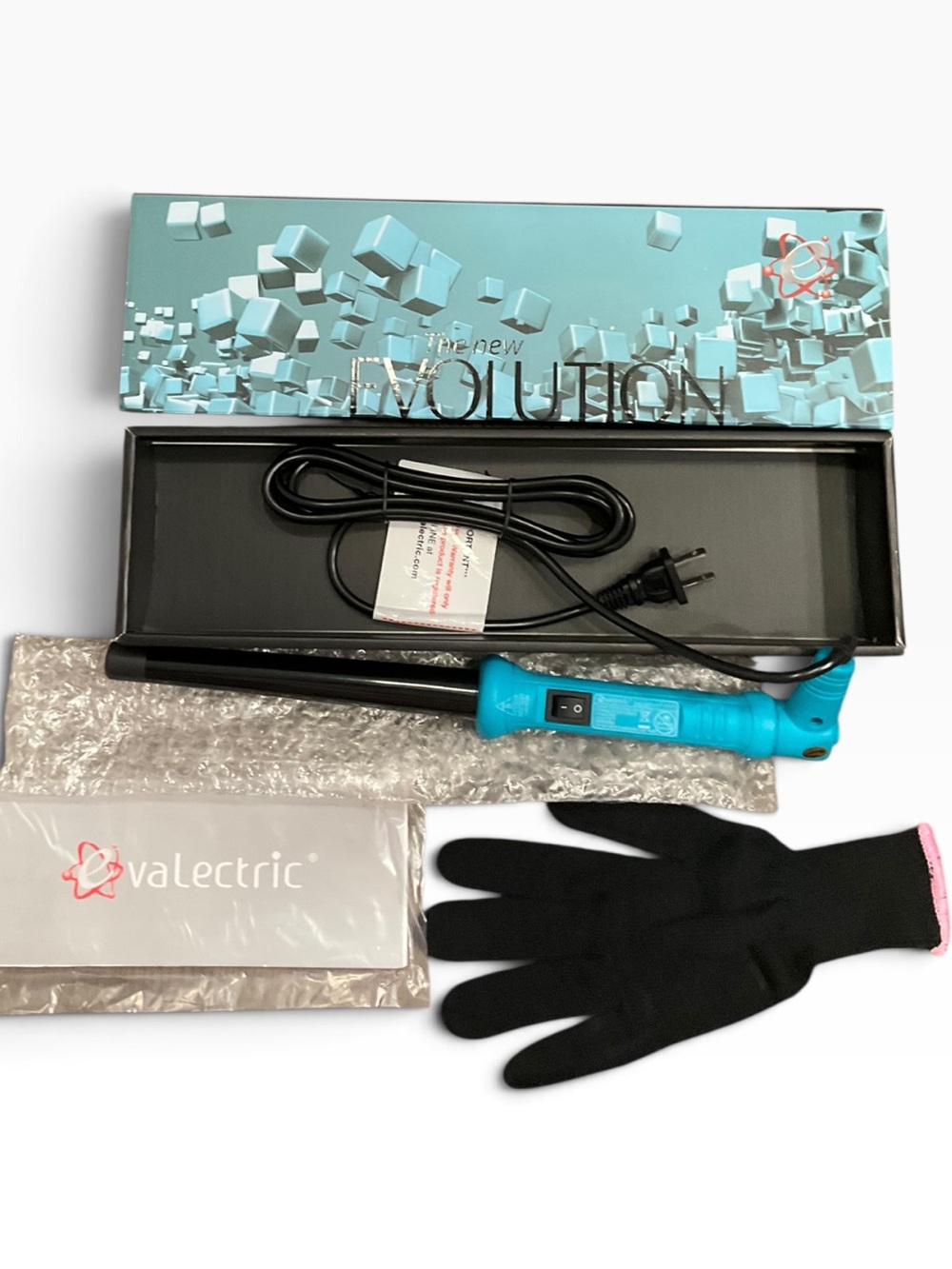 New Evolution 18/25 Curling Iron Steel Blue With Glove NEW